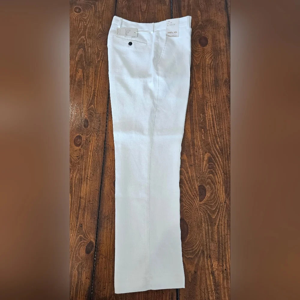 NWT Caribbean Men's White Linen Dress Pants - Vacation! 34W×30L 36W×34L
